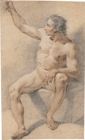 Lot 6627, Auction  128, Florentinisch, spätes 18. Jh. Sitzender männlicher Akt mit erhobenem Arm