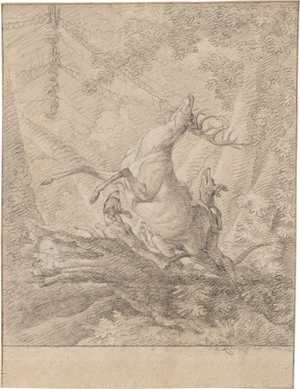 Lot 6629, Auction  128, Ridinger, Johann Elias, Hetzjagd auf einen Hirsch mit drei Hunden