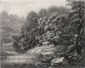 Lot 6653, Auction  128, Nathe, Christoph, Flusslandschaft mit kleinem Wasserfall, am Ufer ein Hirte mit seinem Vieh