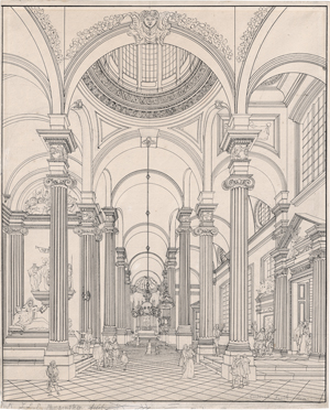 Lot 6656, Auction  128, Morgenstern, Johann Ludwig Ernst, Kircheninterieur: Blick in das Innere einer dreischiffigen Renaissancebasilika