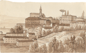 Lot 6665, Auction  128, Olivier, Friedrich, Blick auf eine römische Klosteranlage, im Hintergrund die Cestiuspyramide