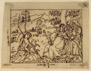 Lot 6669, Auction  128, Burne-Jones, Sir Edward - Umkreis, Landschaft mit Maria mit dem Kind, Johannes d. T. und Maria Magdalena