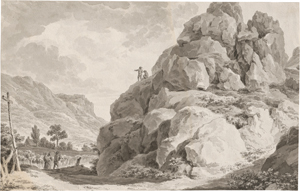 Lot 6682, Auction  128, Zingg, Adrian, Gebirgige Landschaft mit Landvolk, vorne links ein Wegkreuz
