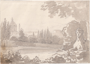 Lot 6684, Auction  128, Dillis, Johann Georg von, Südliche Flusslandschaft mit Sphinx