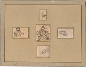 Lot 6701, Auction  128, Géricault, Théodore, Tableau mit 5 Zeichnungen: Selbstportrait während seiner letzten Krankheit; Junge mit Hut; Studie für das Bildnis von Louise Vernet als Kind; Studie einer Hand; Studie für das Bildnis von Olivier Bro de Comères als Kind mit Hund
