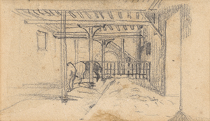 Los 6702 - Géricault, Théodore - Tableau mit 5 Zeichnungen: Stallszene mit drei Pferden; Stehende Kuh; Frauenkopf im Profil; Mann mit Pferd, verso: Stallszene mit einem Pferd; Stallszene mit zwei Pferden - 1 - thumb