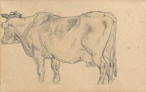 Los 6702 - Géricault, Théodore - Tableau mit 5 Zeichnungen: Stallszene mit drei Pferden; Stehende Kuh; Frauenkopf im Profil; Mann mit Pferd, verso: Stallszene mit einem Pferd; Stallszene mit zwei Pferden - 2 - thumb