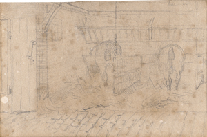 Los 6702 - Géricault, Théodore - Tableau mit 5 Zeichnungen: Stallszene mit drei Pferden; Stehende Kuh; Frauenkopf im Profil; Mann mit Pferd, verso: Stallszene mit einem Pferd; Stallszene mit zwei Pferden - 4 - thumb