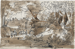 Lot 6719, Auction  128, Salathé, Friedrich, Auf dem Weg nach Rom: Hohlweg bei Ariccia mit Blick auf den Dom und den Palazzo Chigi