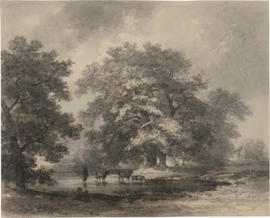 Lot 6748, Auction  128, Verhas, Theodor, Landschaft mit Eichengruppe und einem Hirten mit Vieh