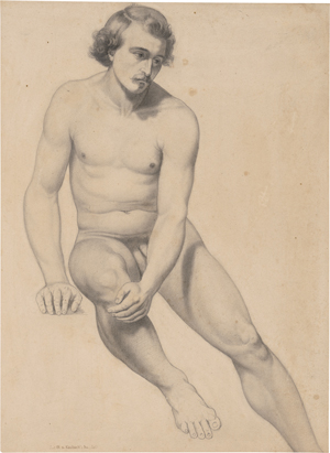 Lot 6766, Auction  128, Kaulbach, Wilhelm von, Studie eines männlichen Aktes mit Hand am Knie