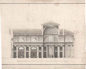 Lot 6770, Auction  128, Italienisch, 19. Jh. Architekturentwurf mit dem Wandaufriss einer Kirche mit Kuppelbau und korinthischen Pilastern