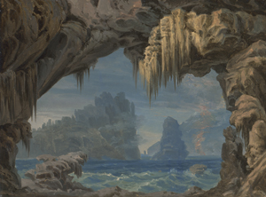 Lot 6771, Auction  128, Gerst, Johann Karl Jacob, Blick aus einer pittoresken Grotte auf das Meer mit einem Archipel aus Vulkaninseln