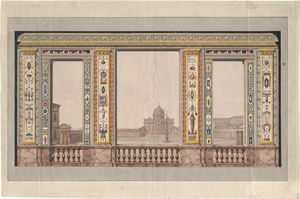 Lot 6773, Auction  128, Deutsch, um 1820. Entwurf für eine illusionistische Wanddekoration mit der Ansicht des Petersplates und St. Peter in Rom