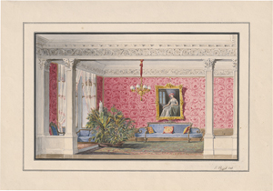 Lot 6776, Auction  128, Preuss, G., Blick in einen Salon mit roter Wandbespannung und Palmenschmuck