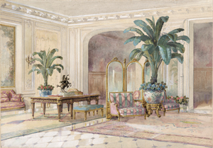 Lot 6778, Auction  128, Rémon, Georges, Salon in einer Villa der Belle Époque mit Möbeln im Stil Louis XVI und Palmen