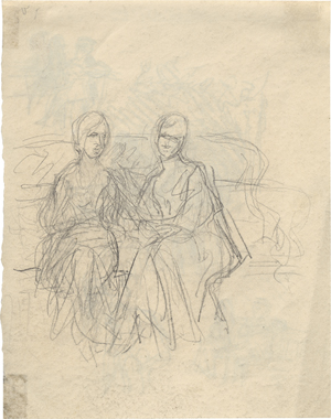 Lot 7007, Auction  128, Liebermann, Max, Skizze zweier Frauen auf einem Sofa sitzend; Entwurfsskizze zu Theodor Fontanes "Effi Briest"