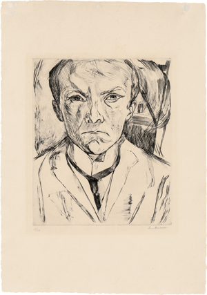 Lot 7057, Auction  128, Beckmann, Max, Selbstbildnis von vorn, im Hintergrund Hausgiebel