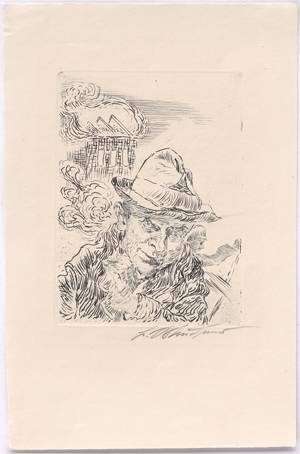 Lot 8086, Auction  128, Meidner, Ludwig, Selbstbildnis vor brennendem Gebäude (Ludwig Meidner XXVI)