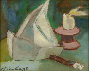 Lot 8384, Auction  128, Wellenstein, Walter, Kleines Stilleben mit Papierhelm, Kerze u. Zigarre