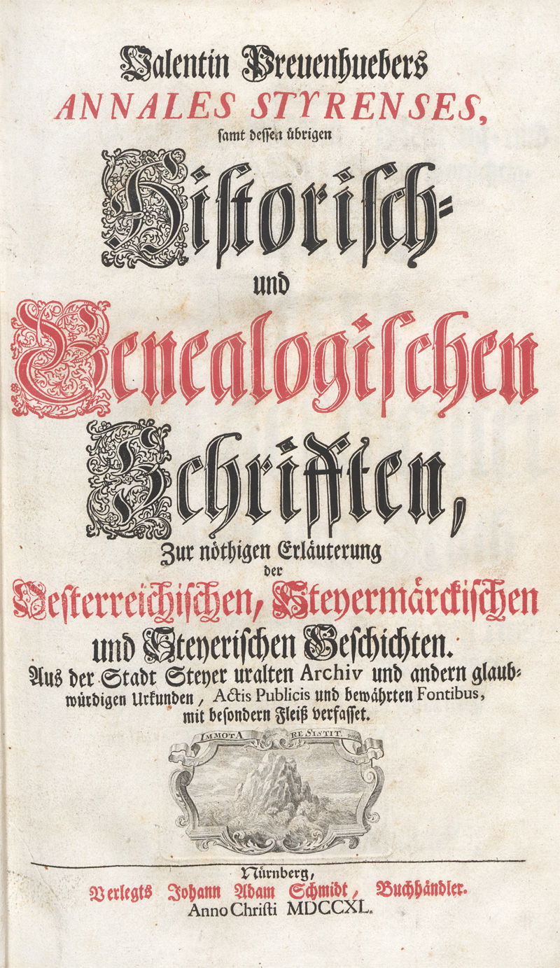 Lot 97, Auction  128, Preuenhuebers, Valentin, Annales Styrenses samt dessen übrigen historisch- und genealogischen Schriften