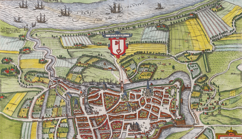Lot 119, Auction  128, Braun, Georg und Franz Hogenberg, Staden. Kolorierter Kupferstich