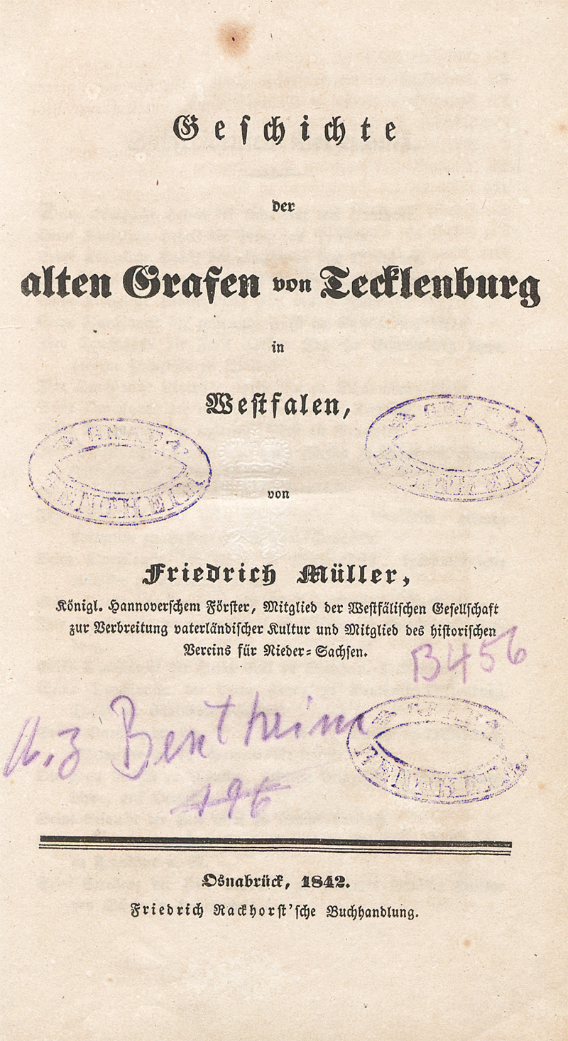 Lot 158, Auction 128, Müller, Friedrich, Geschichte der alten Grafen von Tecklenburg in Westfalen