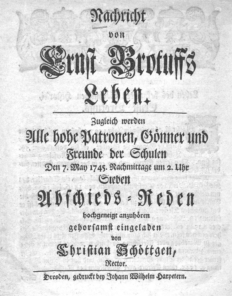 Lot 165, Auction  128, Schöttgen, Christian, Nachricht von Ernst Brotuffs Leben