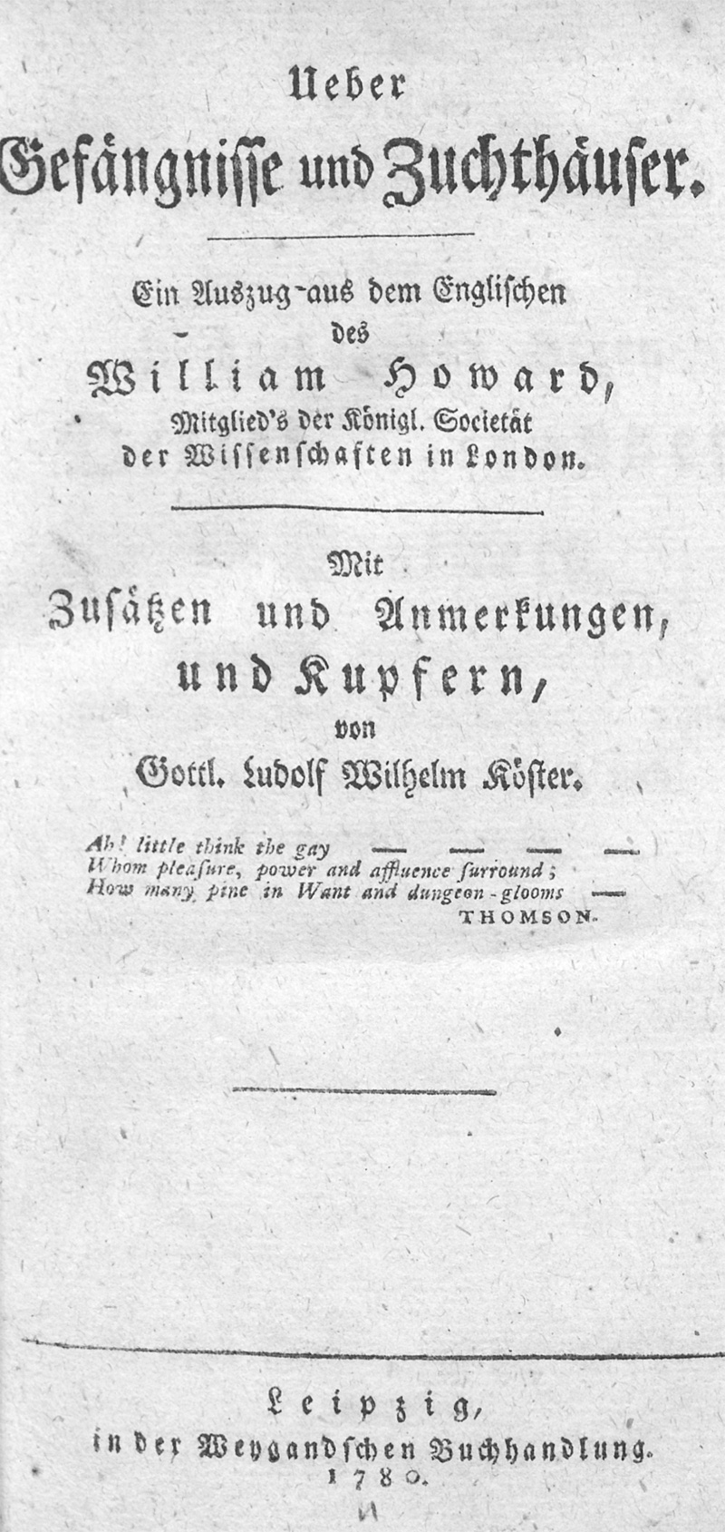 Lot 503, Auction 128, Howard, William John, Ueber Gefängnisse und Zuchthäuser