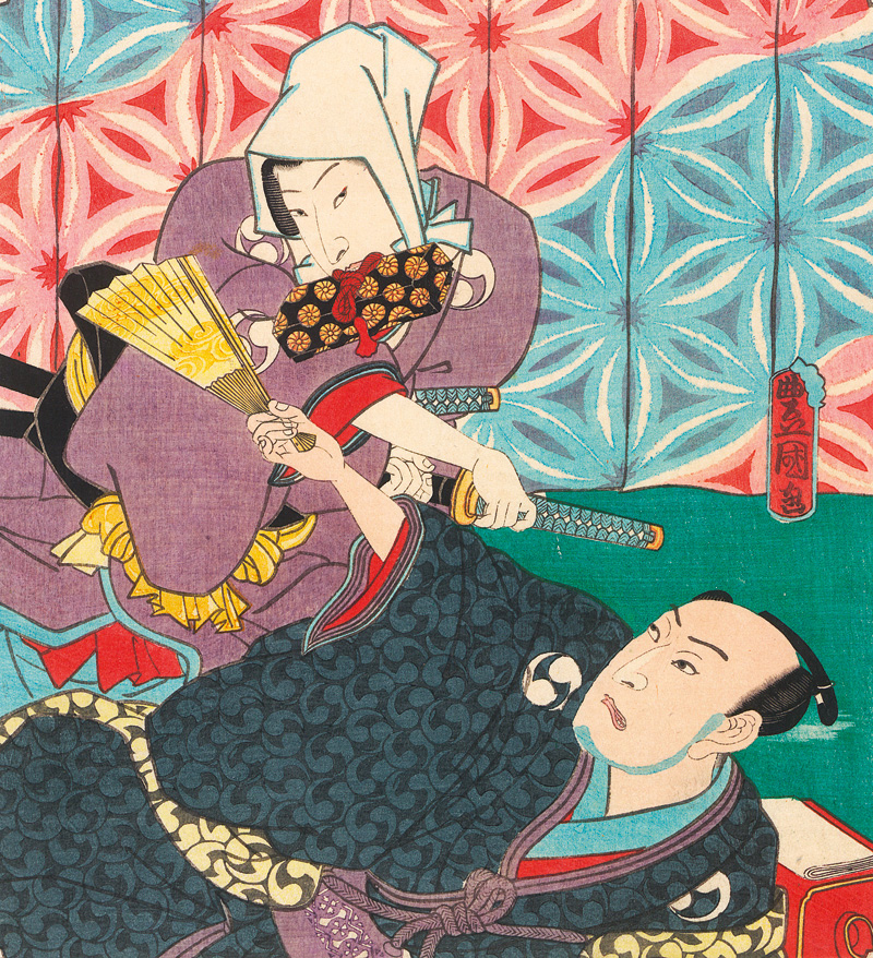Lot 570, Auction  128, Kunisada, Utagawa, 3 farbige Ukiyo-e Holzschnitte mit Theaterszenen