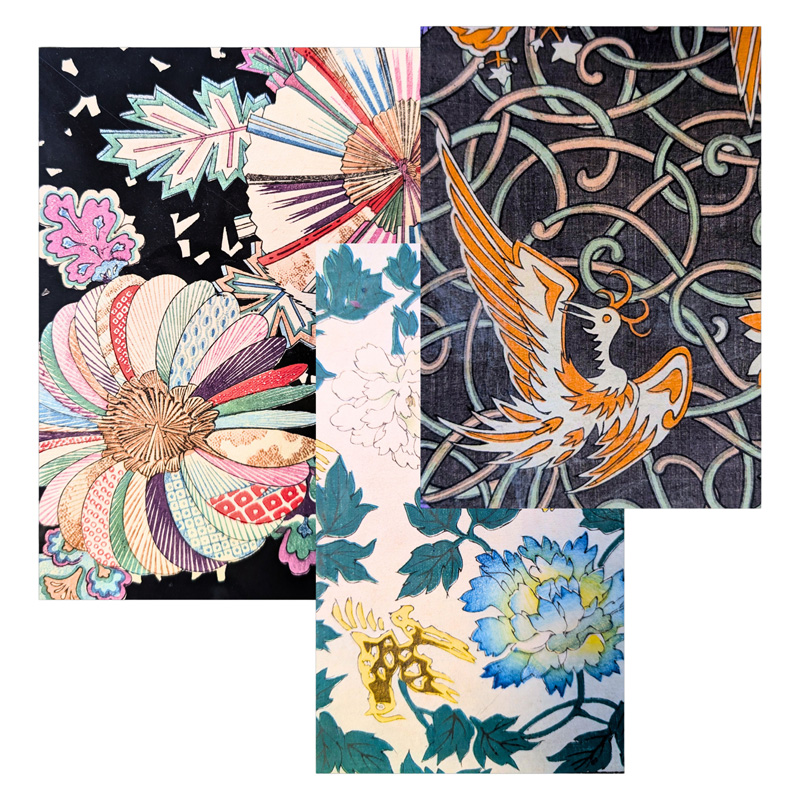 Lot 575, Auction 128, Ornamententwürfe, 4 japanische Farbholzschnitte mit Designmotiven und Mustervorlagen