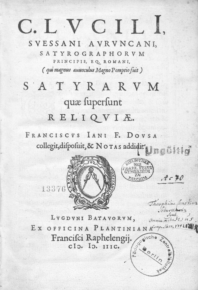 Lot 1099, Auction 128, Lucilius, Gaius, Satyrarum quae supersunt reliquiae