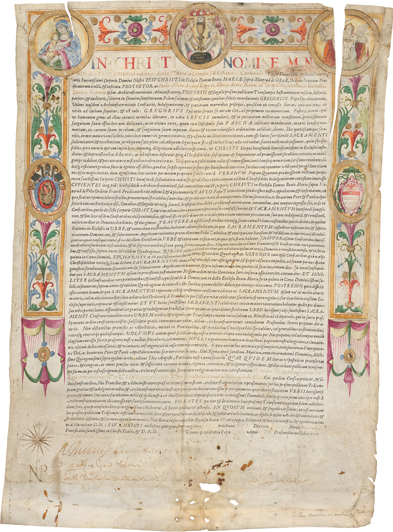 Lot 1133, Auction  128, Santa Maria sopra Minerva und Romae indulgentia, - Ablass Urkunde. Typographischer Druck in schwarzen Kursivlettern auf Pergament