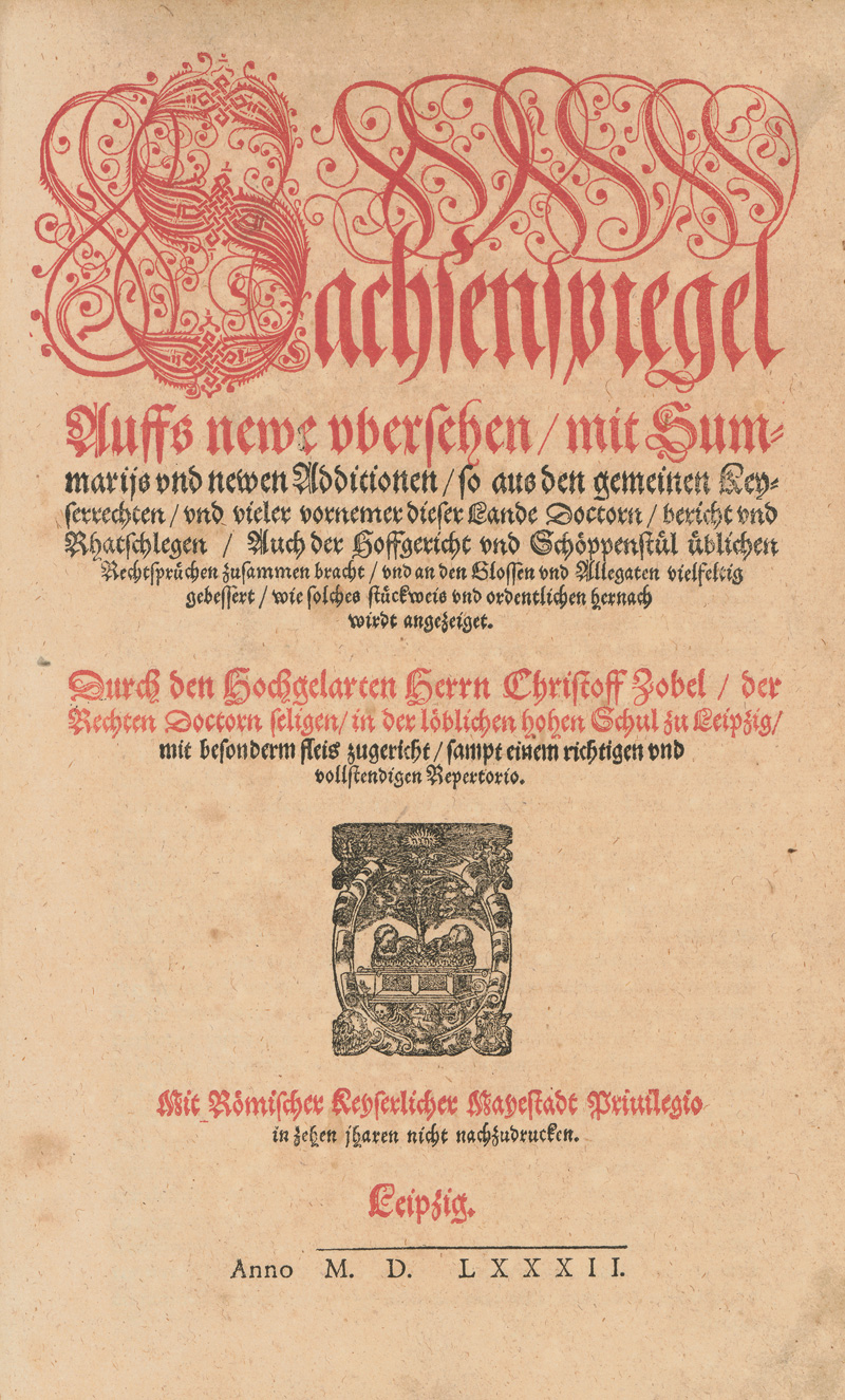 Lot 1137, Auction 128, Sachsenspiegel, Auffs newe ubersehen, mit Summariis und newen Additionen