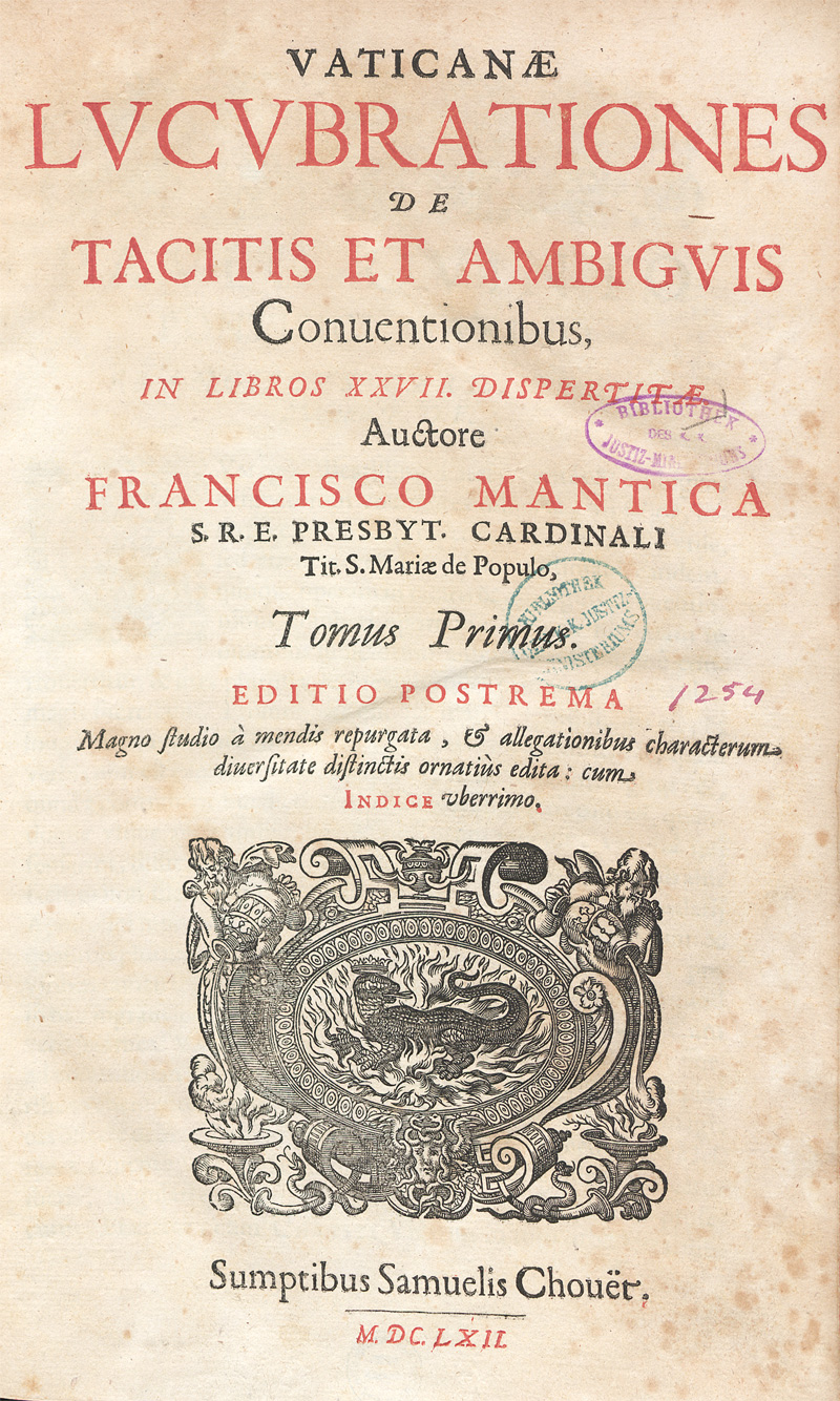 Lot 1182, Auction 128, Mantica, Francesco, Vaticanae lucubrationes de tacitis et ambiguis conventionibus