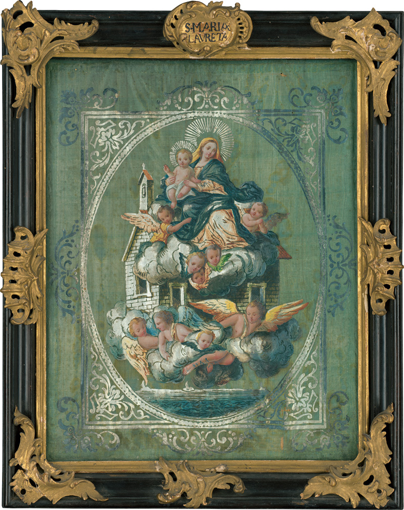 Lot 1187, Auction 128, S. Maria Laureta, Seidenmalerei mit in Silber und Farben auf dunkelgrünem Grund.