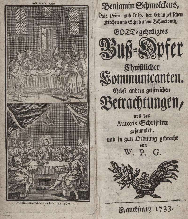 Lot 1189, Auction 128, Schmolcke, Benjamin, Gott-geheiligtes Buß-Opfer Christlicher Communicanten