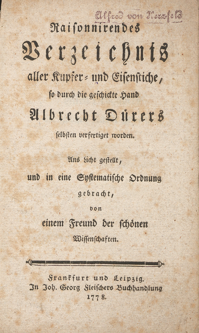 Lot 1228, Auction 128, Hüsgen, Heinrich Sebastian, Raisonnirendes Verzeichnis aller Kupfer- und Eisenstiche Albrecht Dürers