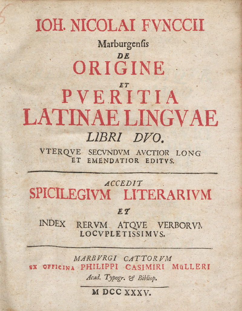 Lot 2041, Auction  128, Funck, Johann Nicolaus, De origine et pueritia Latinae linguae