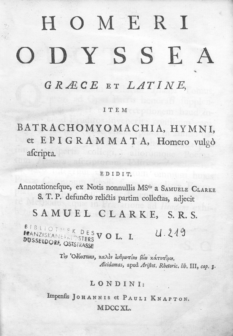 Lot 2059, Auction  128, Homer, Odyssea Graece et Latine (Edition Samuel Clarke)
