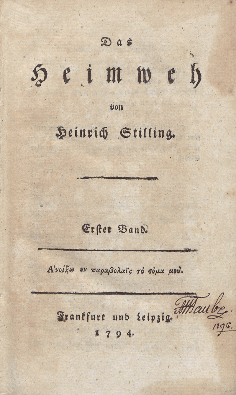 Lot 2065, Auction 128, Jung-Stilling, Johann Heinrich, Das Heimweh