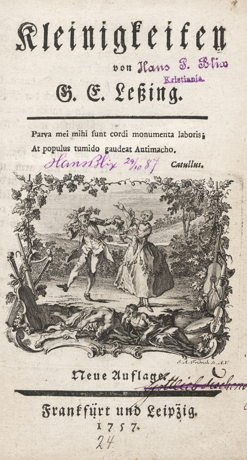 Lot 2074, Auction 128, Lessing, Gotthold Ephraim, Kleinigkeiten