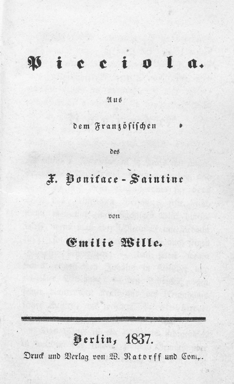 Lot 2126, Auction  128, Saintine, Xavier-Boniface, Picciola. Aus dem Französischen von Emilie Wille