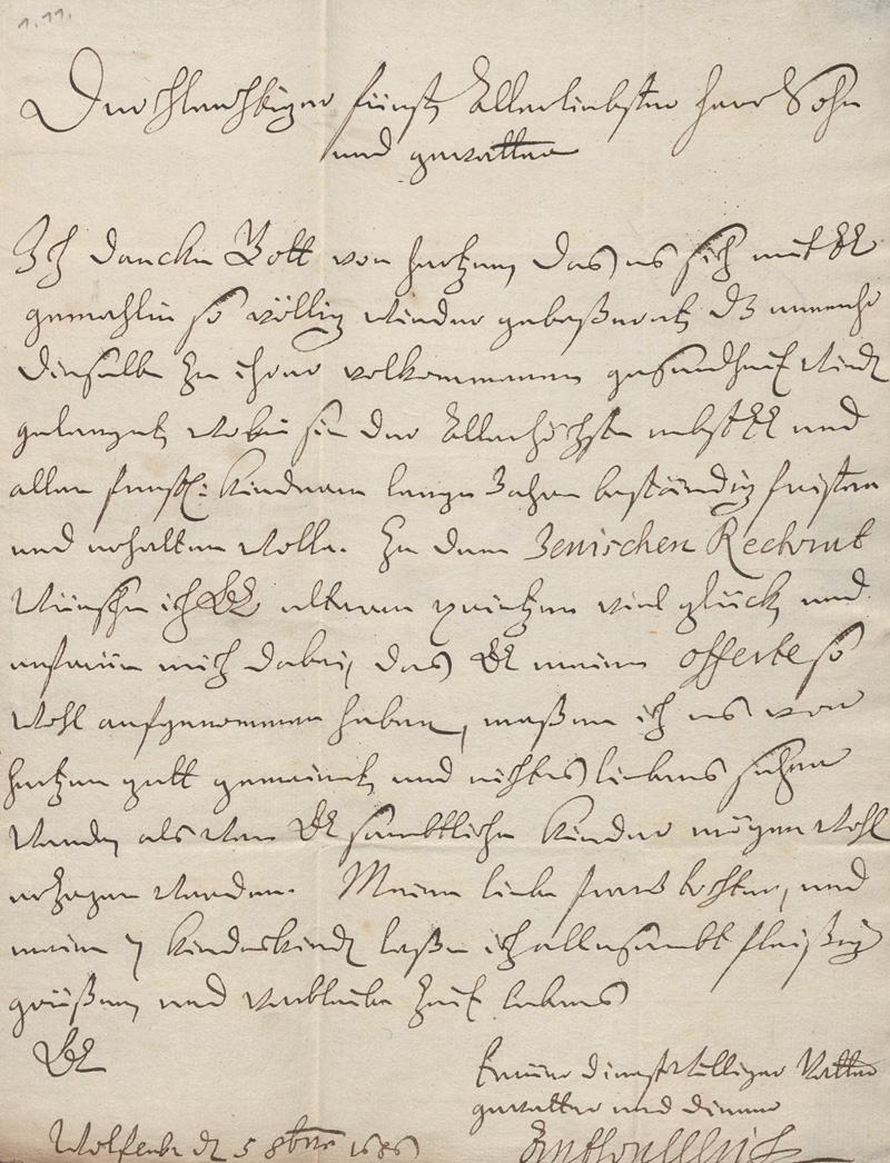 Lot 2305, Auction 128, Anton Ulrich, Herzog von Braunschweig-Wolfenbüttel, Brief an Herzog Bernhard von Sachsen-Meiningen. 1686