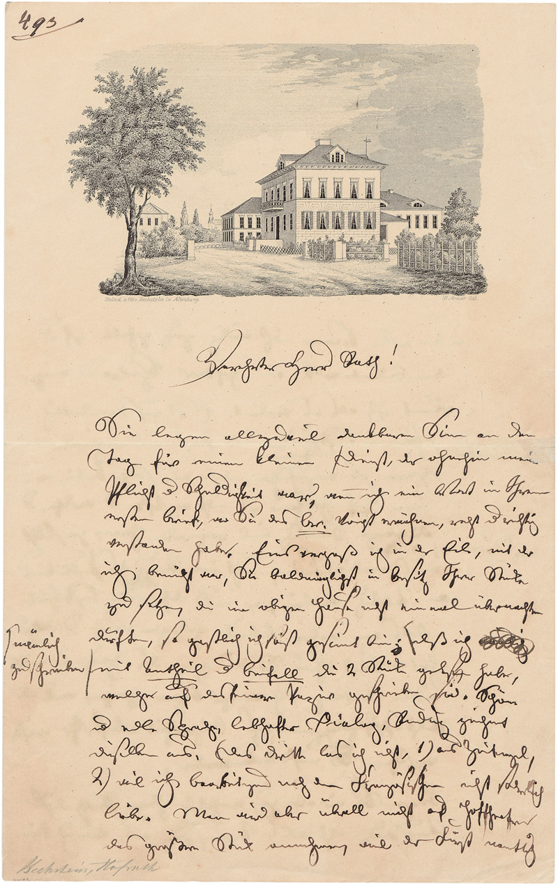 Lot 2315, Auction  128, Bechstein, Ludwig, Illustrierter Brief an den Schriftsteller Karl Sondershausen. 1858
