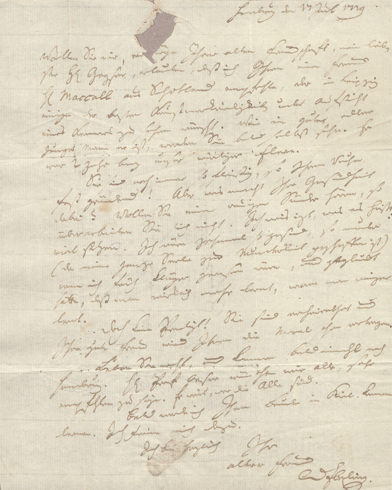 Lot 2319, Auction  128, Ebeling, Christoph Daniel, Brief an den Leipziger Kupferstecher Christian Gottlieb Geyser. 1779
