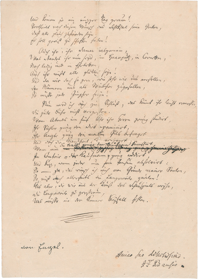 Lot 2322, Auction 128, Engel, Johann Jakob, Brief und Gedicht an J. Fr. Bause. 1772