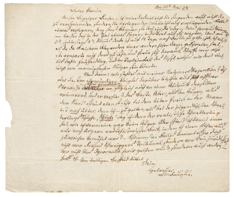 Lot 2329, Auction  128, Fouqué, Friedrich de la Motte, Brief an den halleschen Juristen Ludwig Pernice. 1838