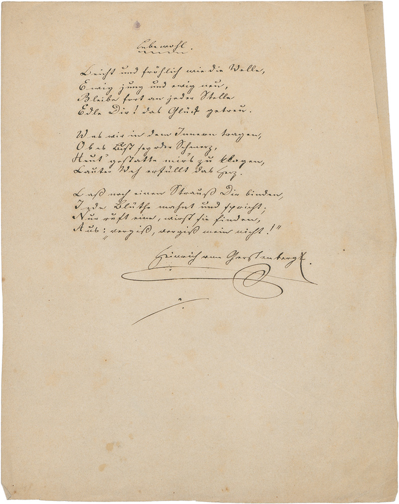 Lot 2335, Auction 128, Gerstenberg, Heinrich Wilhelm von, Signiertes Gedicht-Manuskript
