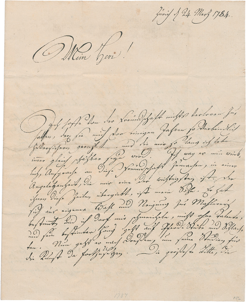 Lot 2336, Auction 128, Gessner, Salomon, Brief an den Dresdener Maler Klengel. 1784